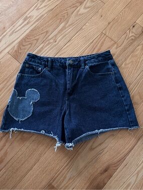 Disney Dark Blue Denim Cutoff Shorts with Mickey Patch